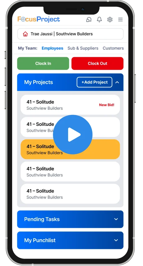 FocusProject construction app on a mobile phone
